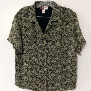 JM Collection Floral Rayon Blouse Size 14 – Lightweight, Lined, Side Slits